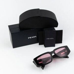 NEW Prada PR09ZS 16K30L Black Pink Unisex Rectangle Sunglasses PR 09ZS
